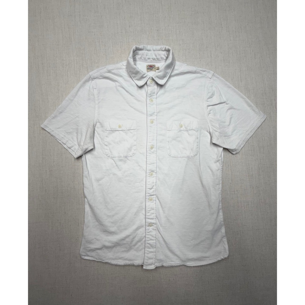 Faherty Brand Men's White Organic Cotton Short Sleeve Button Down Shirt Size L